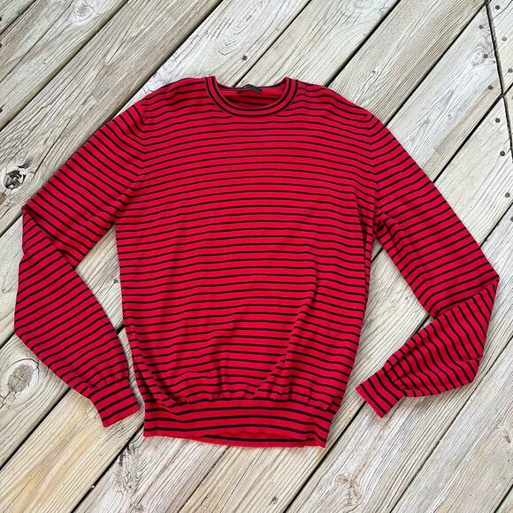 Prada Men's Red And Black Striped 100% Cotton Pullover Sweater Size 52 (42 U.S) - Picture 1 of 9